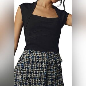 MAEVE Anthropologie Ponte Structured Top XL NWT Black Sculpted Cap Sleeve